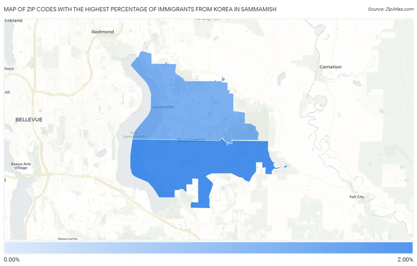 Zip Codes with the Highest Percentage of Immigrants from Korea in Sammamish Map