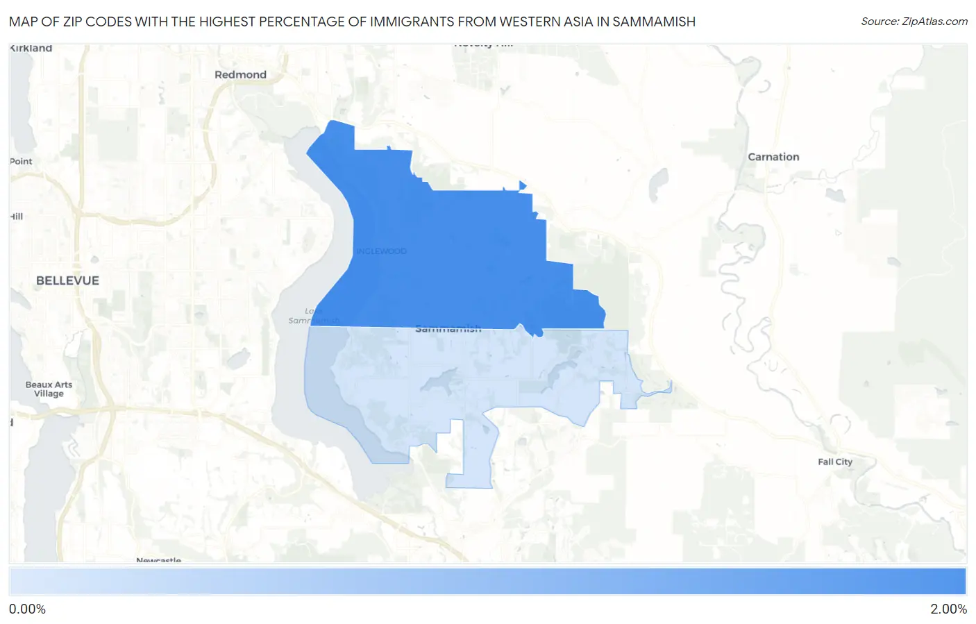 Zip Codes with the Highest Percentage of Immigrants from Western Asia in Sammamish Map