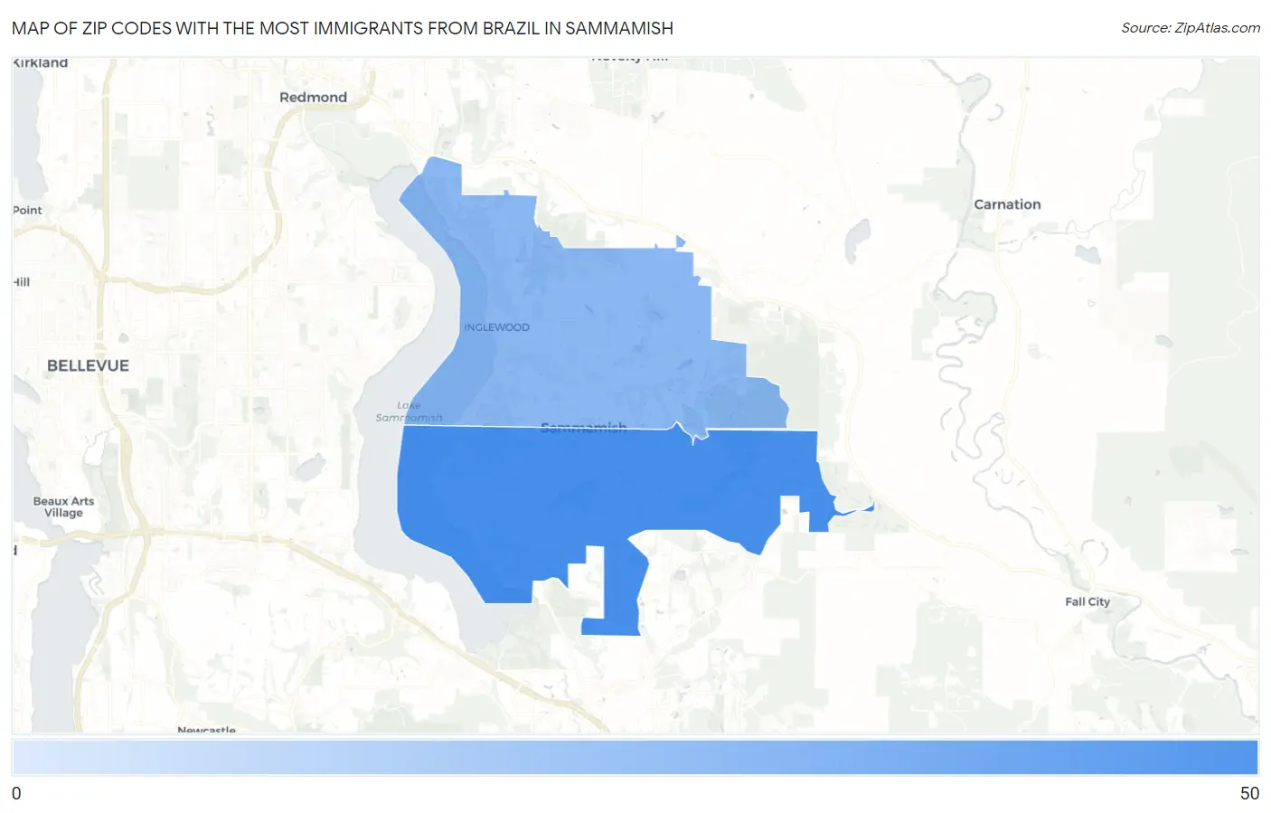 Zip Codes with the Most Immigrants from Brazil in Sammamish Map