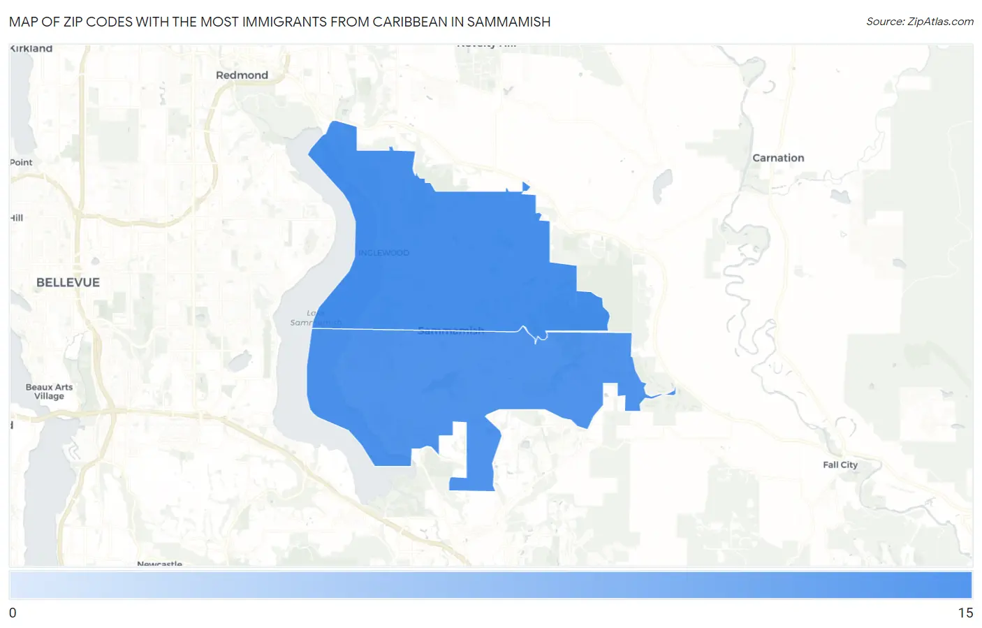 Zip Codes with the Most Immigrants from Caribbean in Sammamish Map