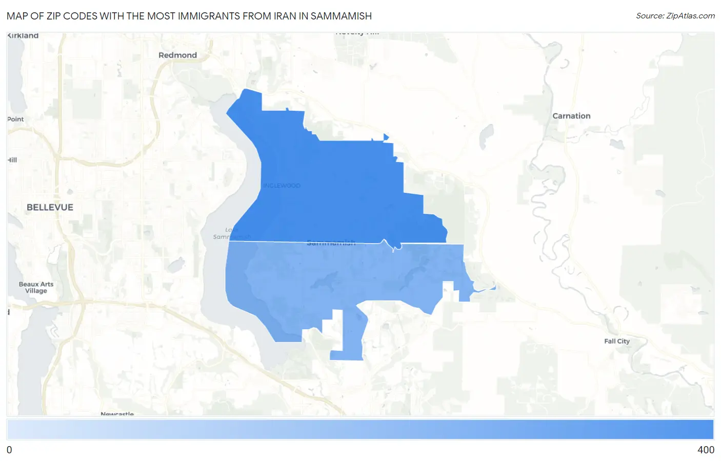 Zip Codes with the Most Immigrants from Iran in Sammamish Map