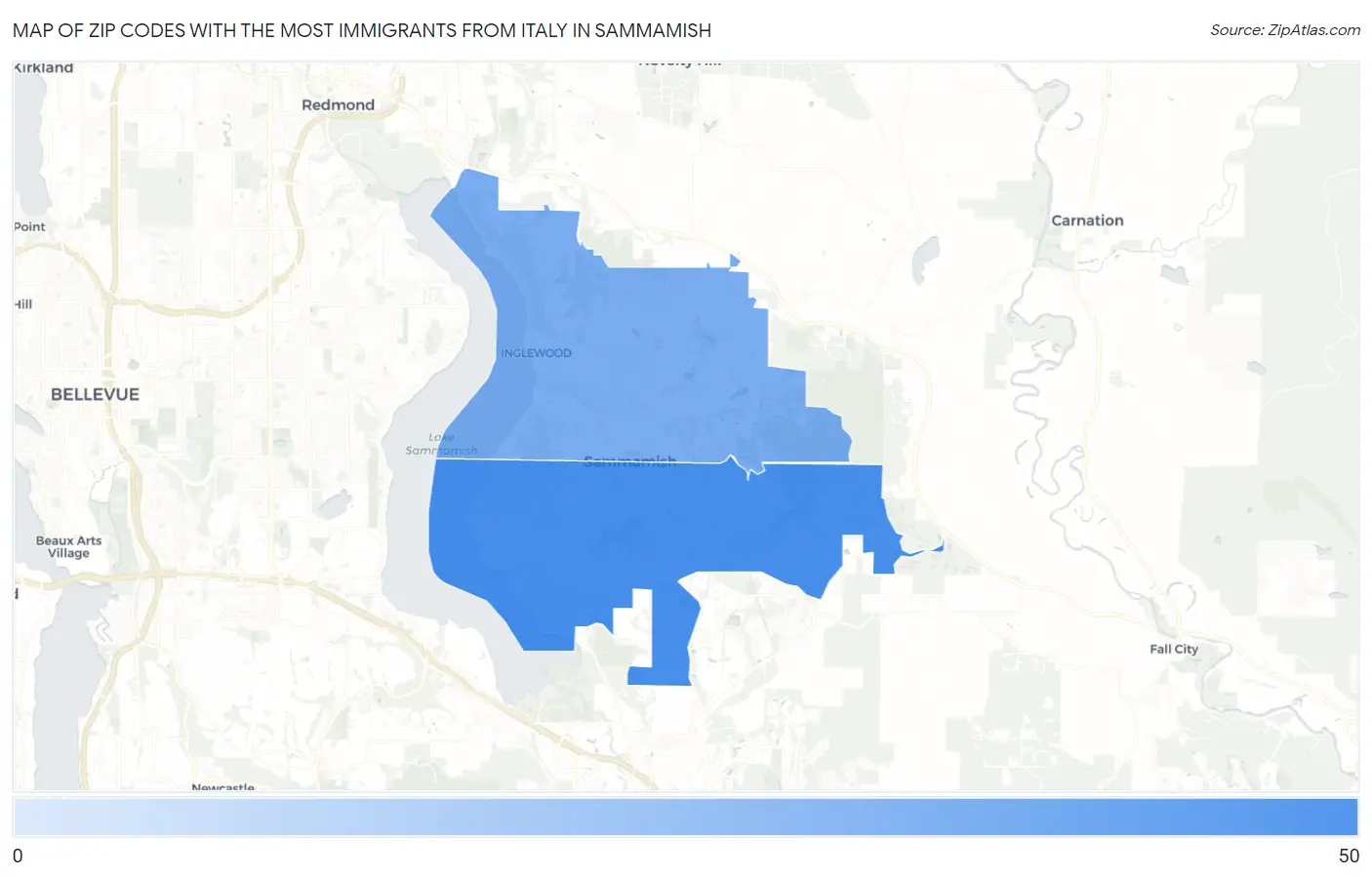 Zip Codes with the Most Immigrants from Italy in Sammamish Map