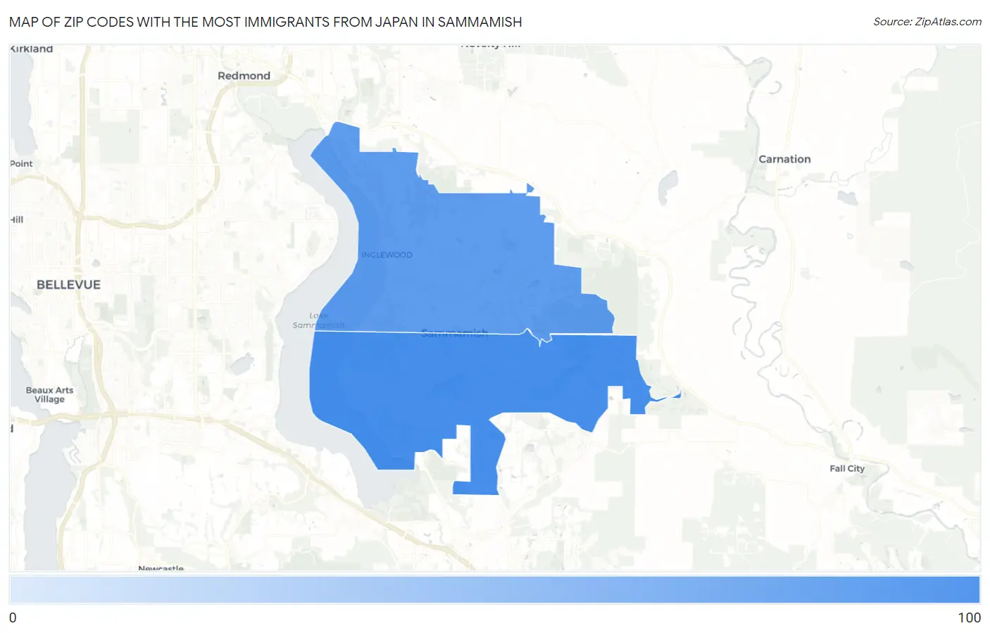 Zip Codes with the Most Immigrants from Japan in Sammamish Map