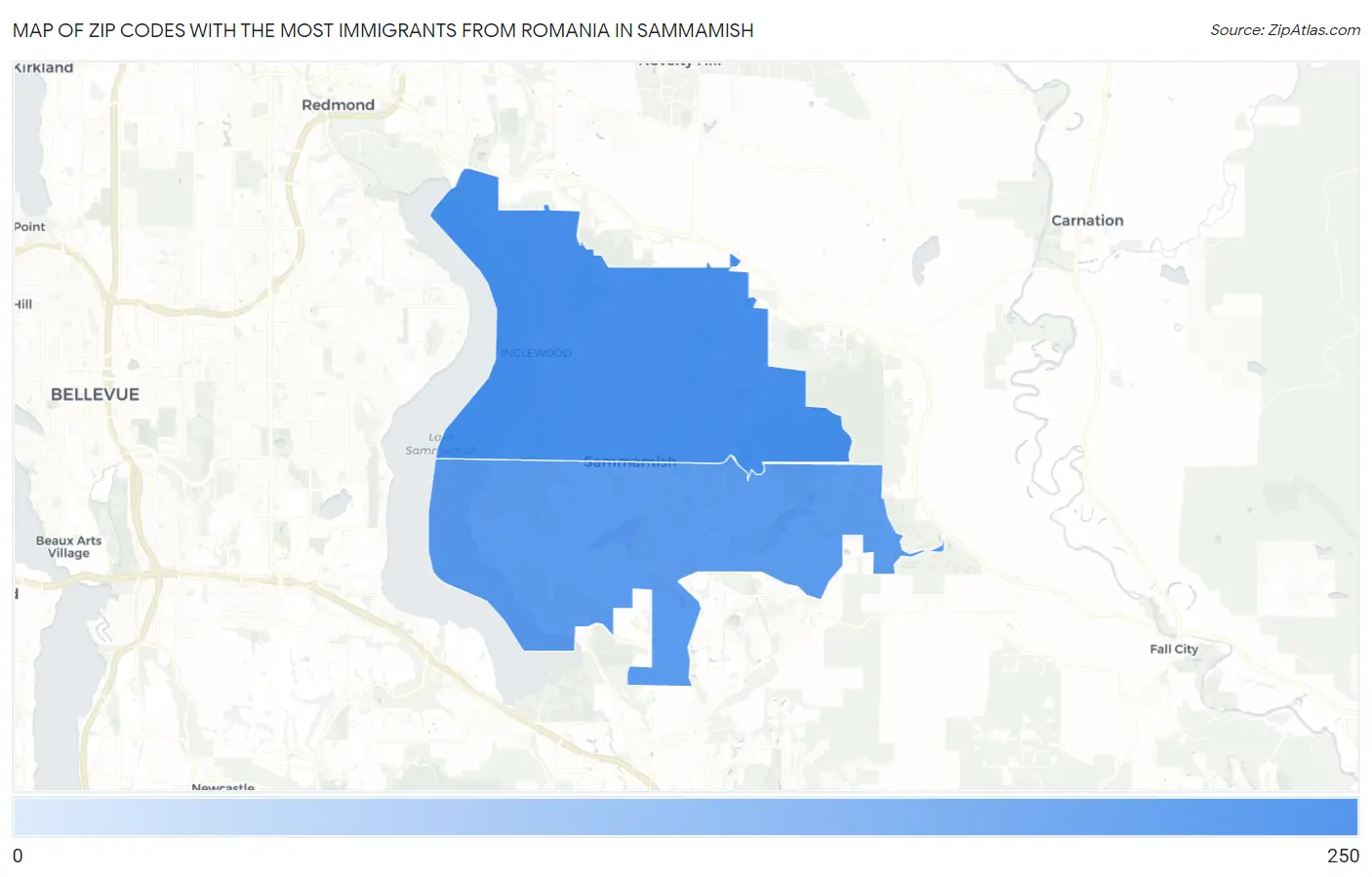 Zip Codes with the Most Immigrants from Romania in Sammamish Map