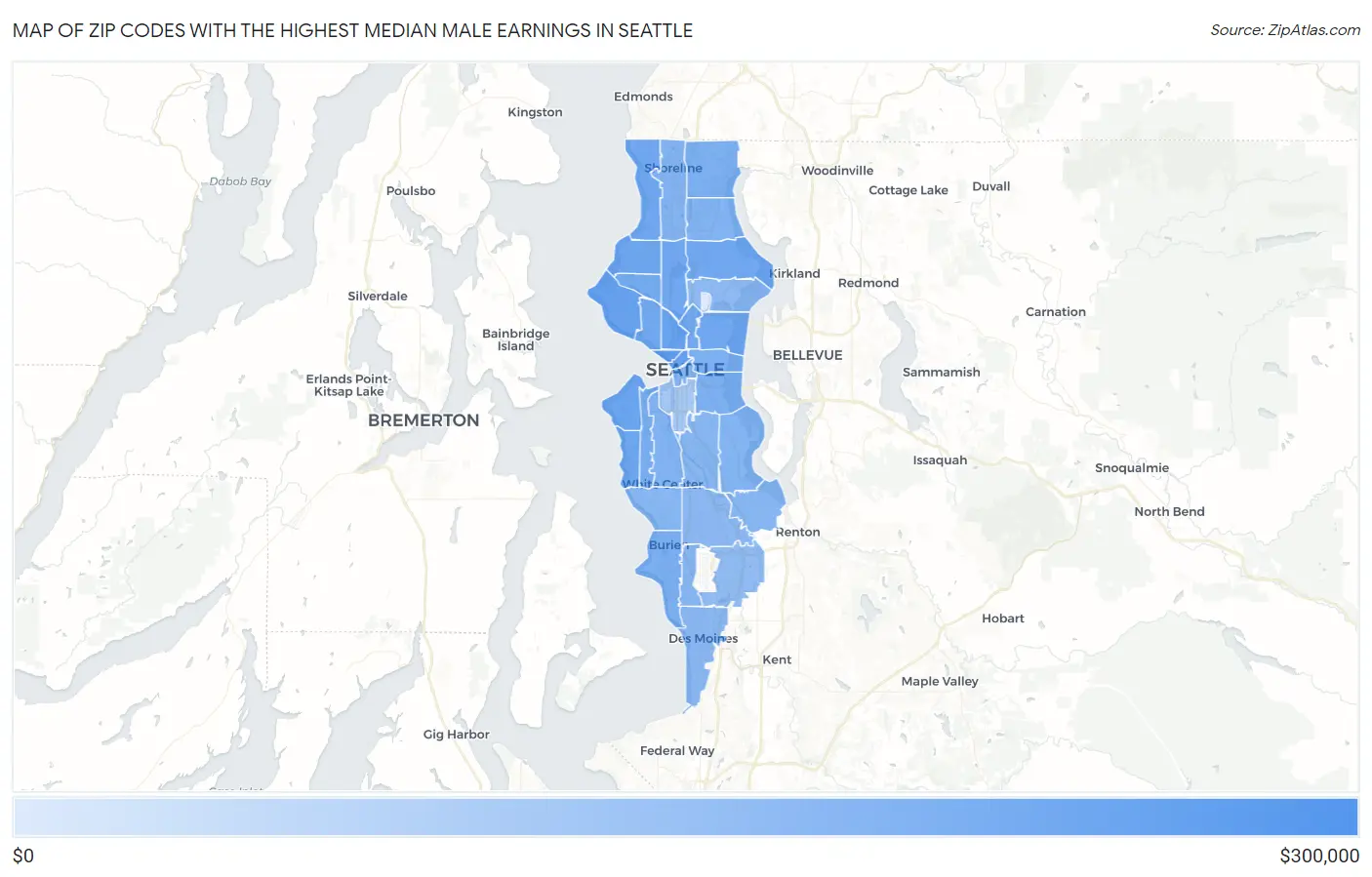 Zip Codes with the Highest Median Male Earnings in Seattle Map