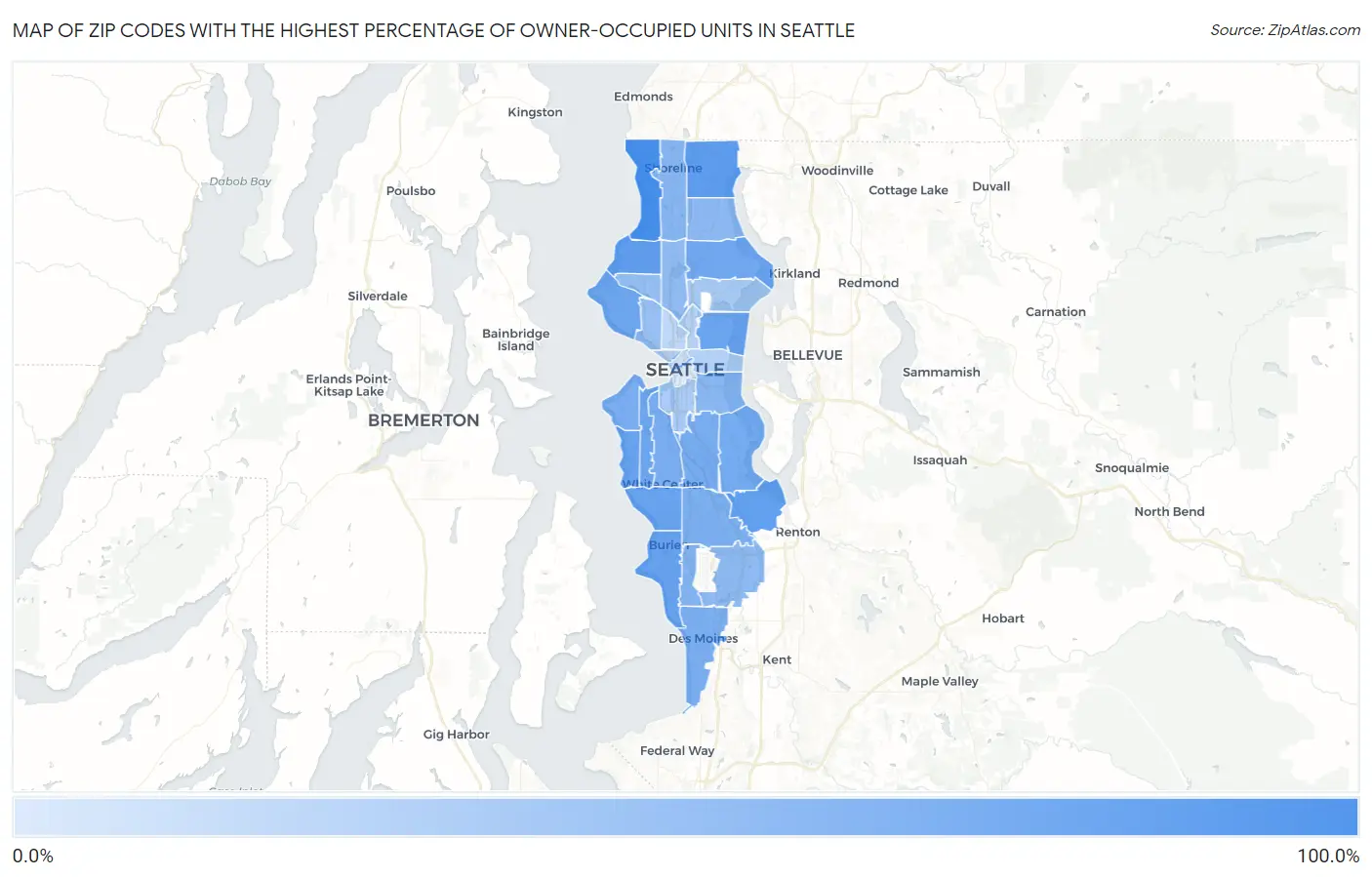 Zip Codes with the Highest Percentage of Owner-Occupied Units in Seattle Map