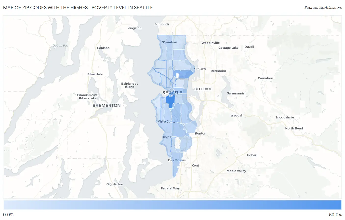 Zip Codes with the Highest Poverty Level in Seattle Map