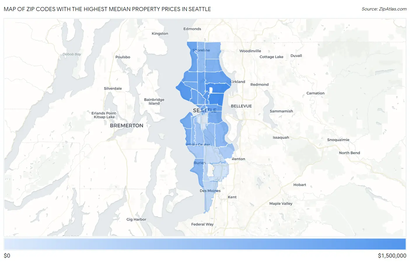 Zip Codes with the Highest Median Property Prices in Seattle Map
