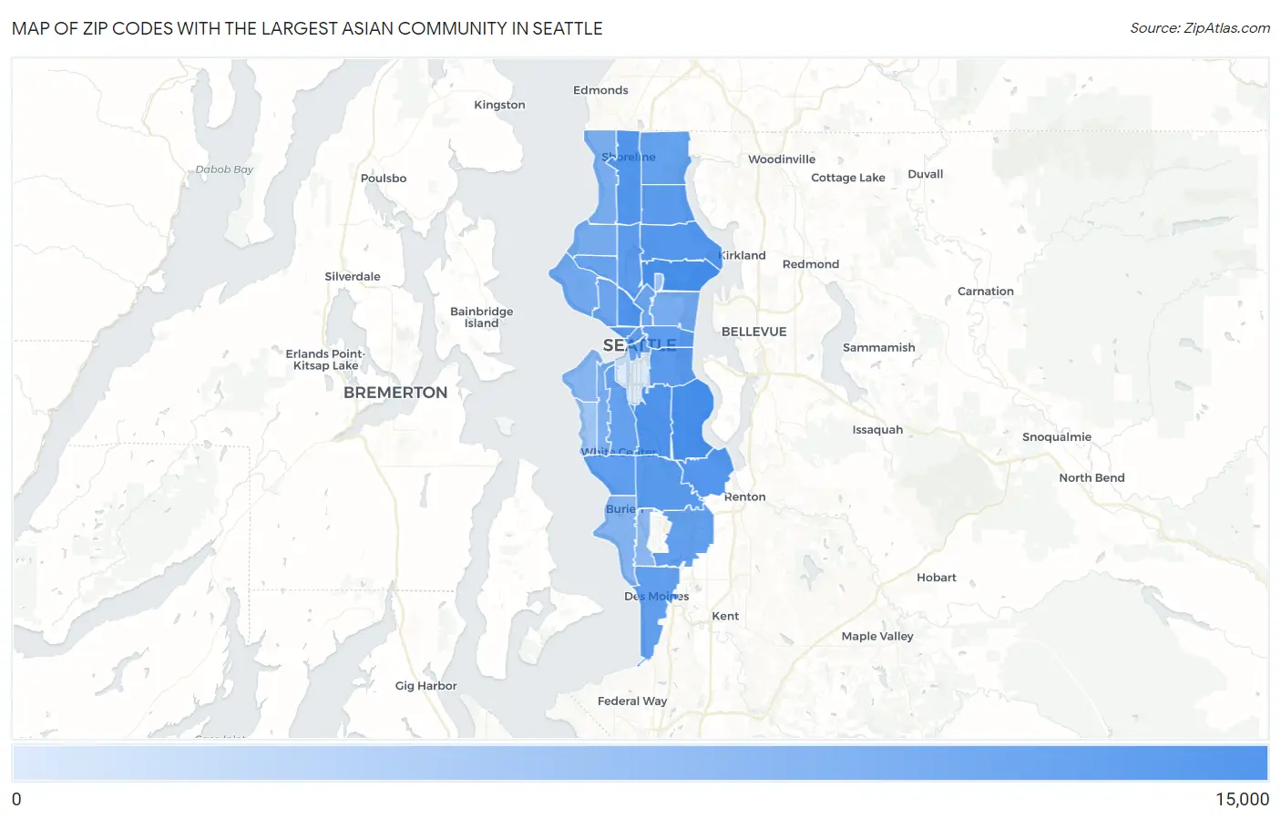 Zip Codes with the Largest Asian Community in Seattle Map