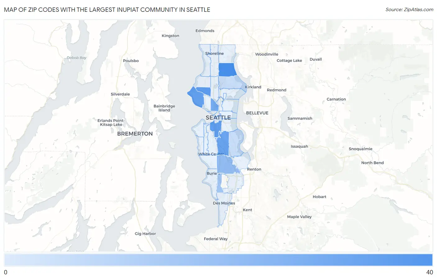 Zip Codes with the Largest Inupiat Community in Seattle Map