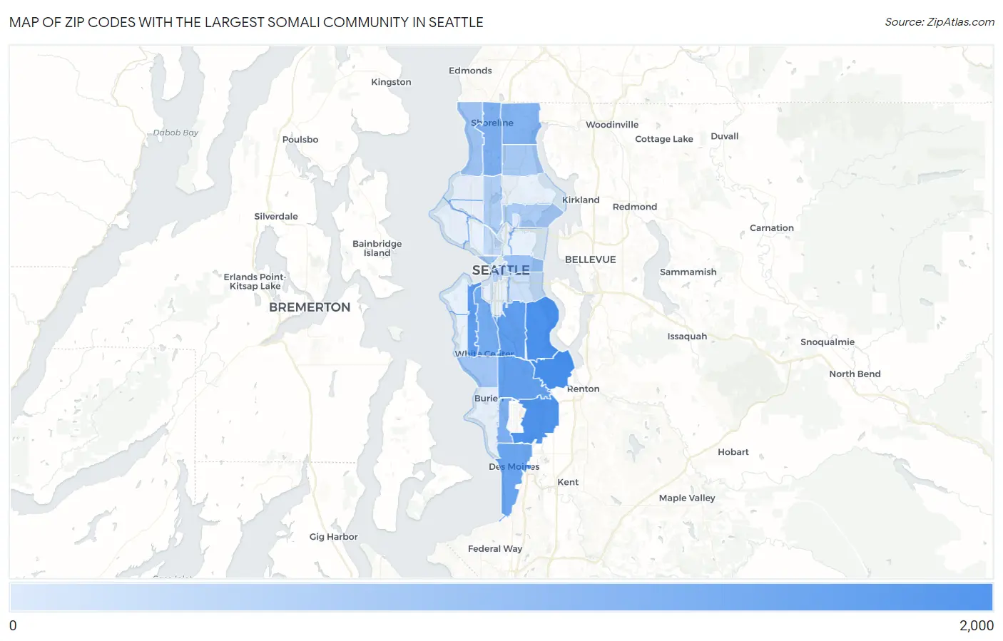 Zip Codes with the Largest Somali Community in Seattle Map