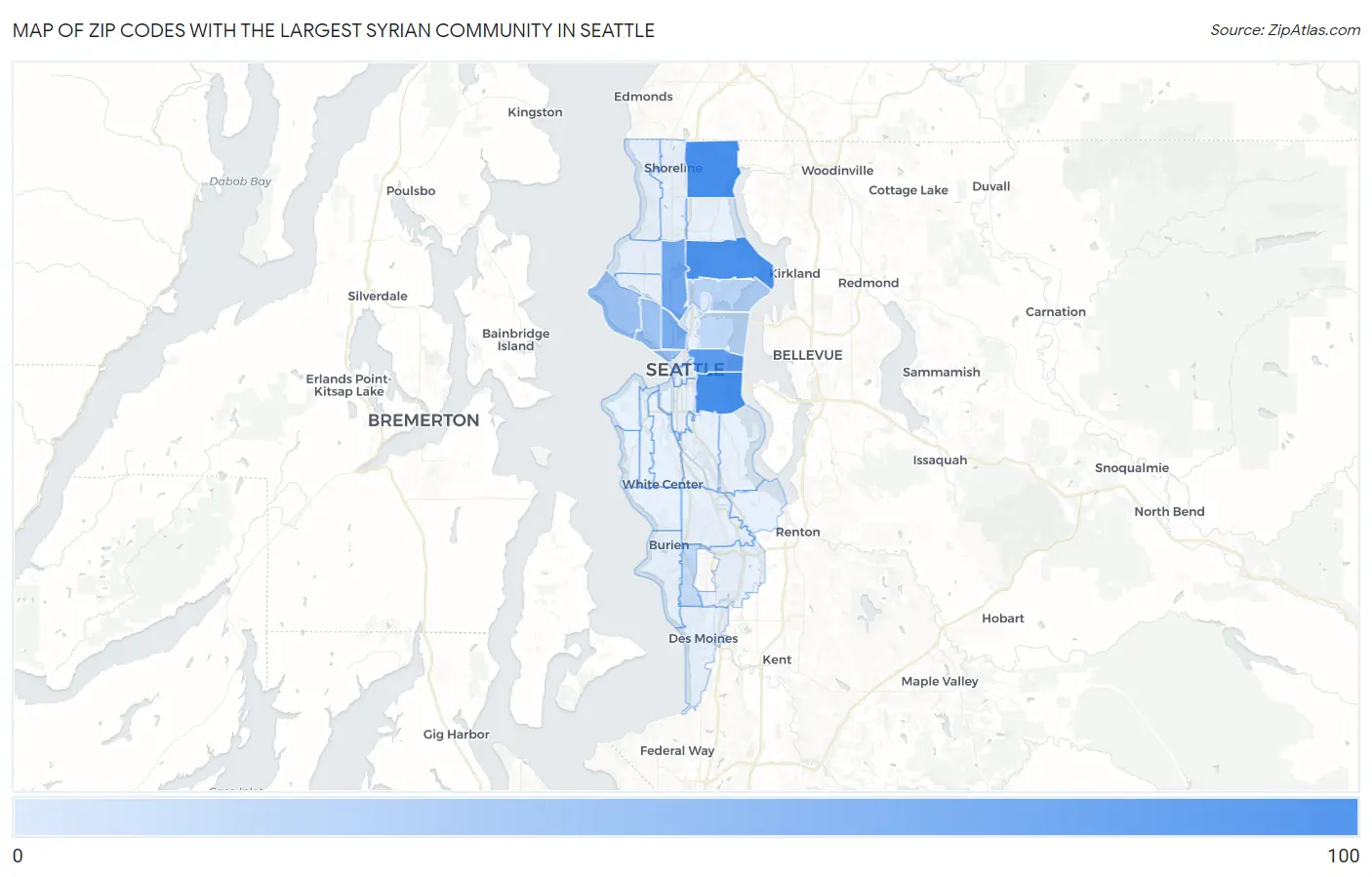 Zip Codes with the Largest Syrian Community in Seattle Map