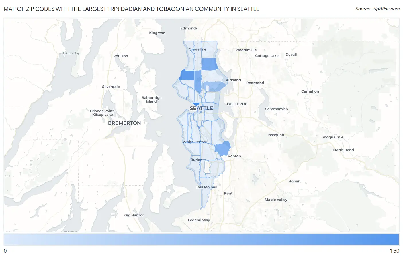 Zip Codes with the Largest Trinidadian and Tobagonian Community in Seattle Map