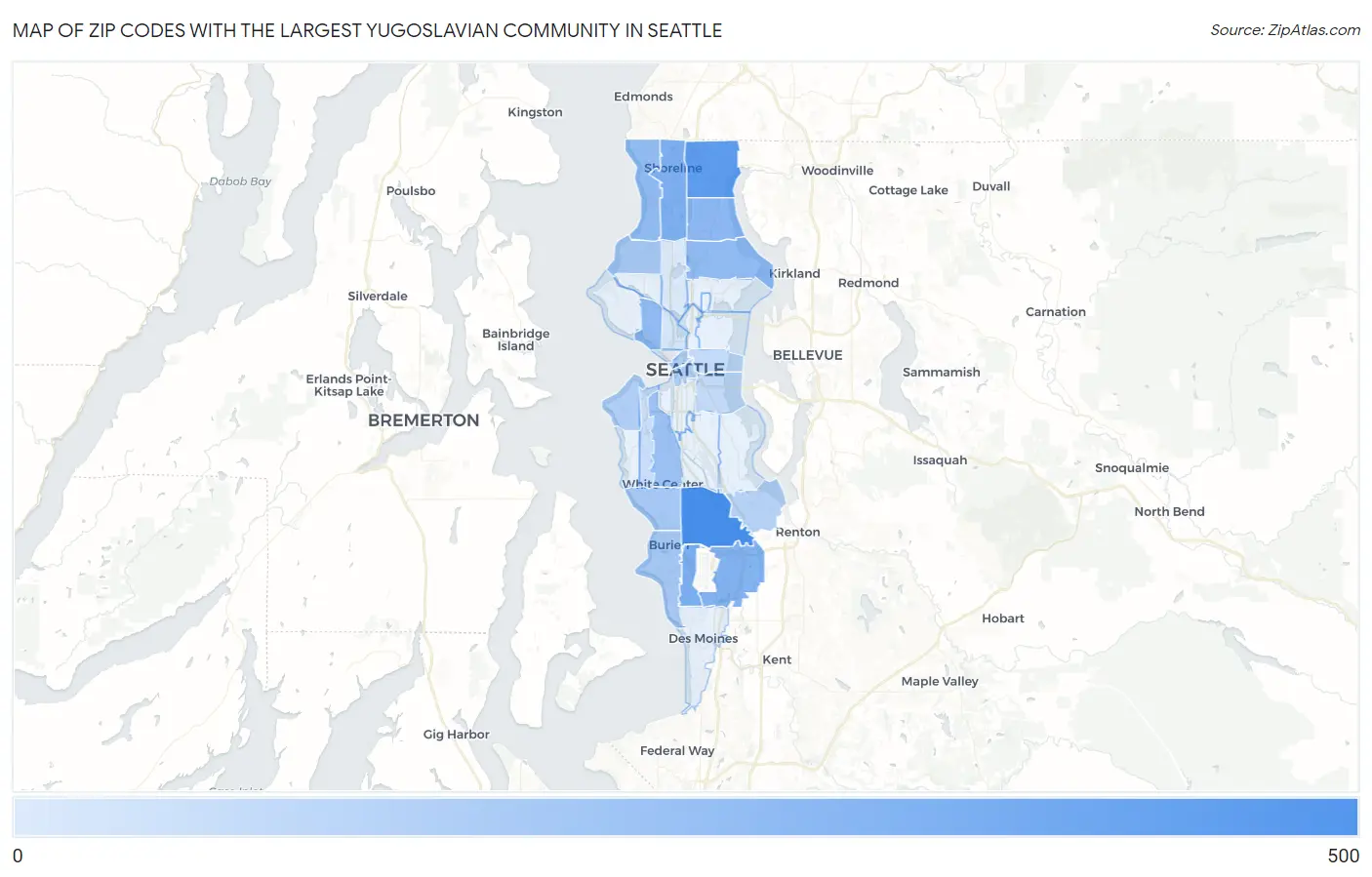 Zip Codes with the Largest Yugoslavian Community in Seattle Map