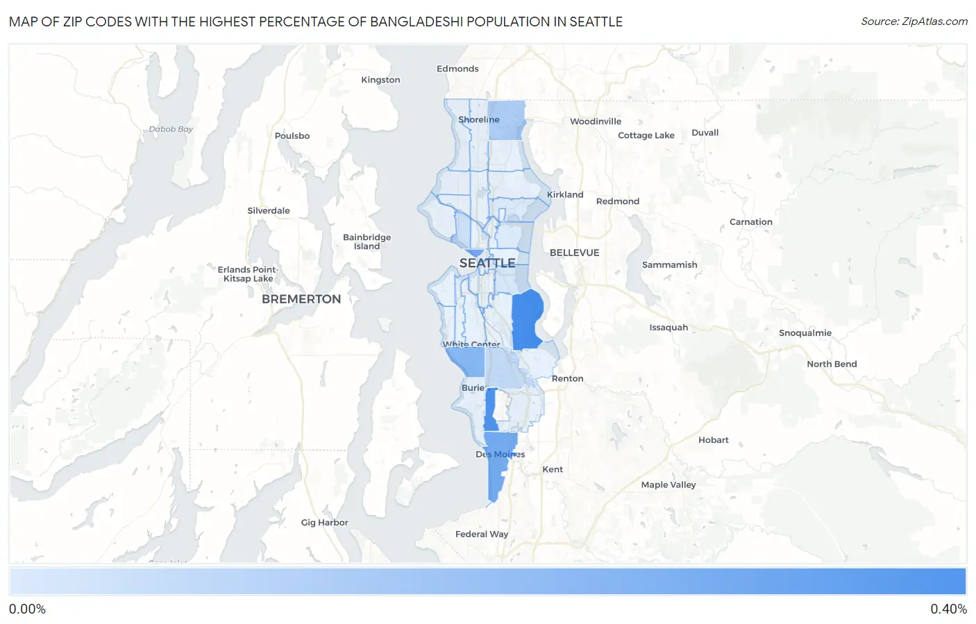 Zip Codes with the Highest Percentage of Bangladeshi Population in Seattle Map