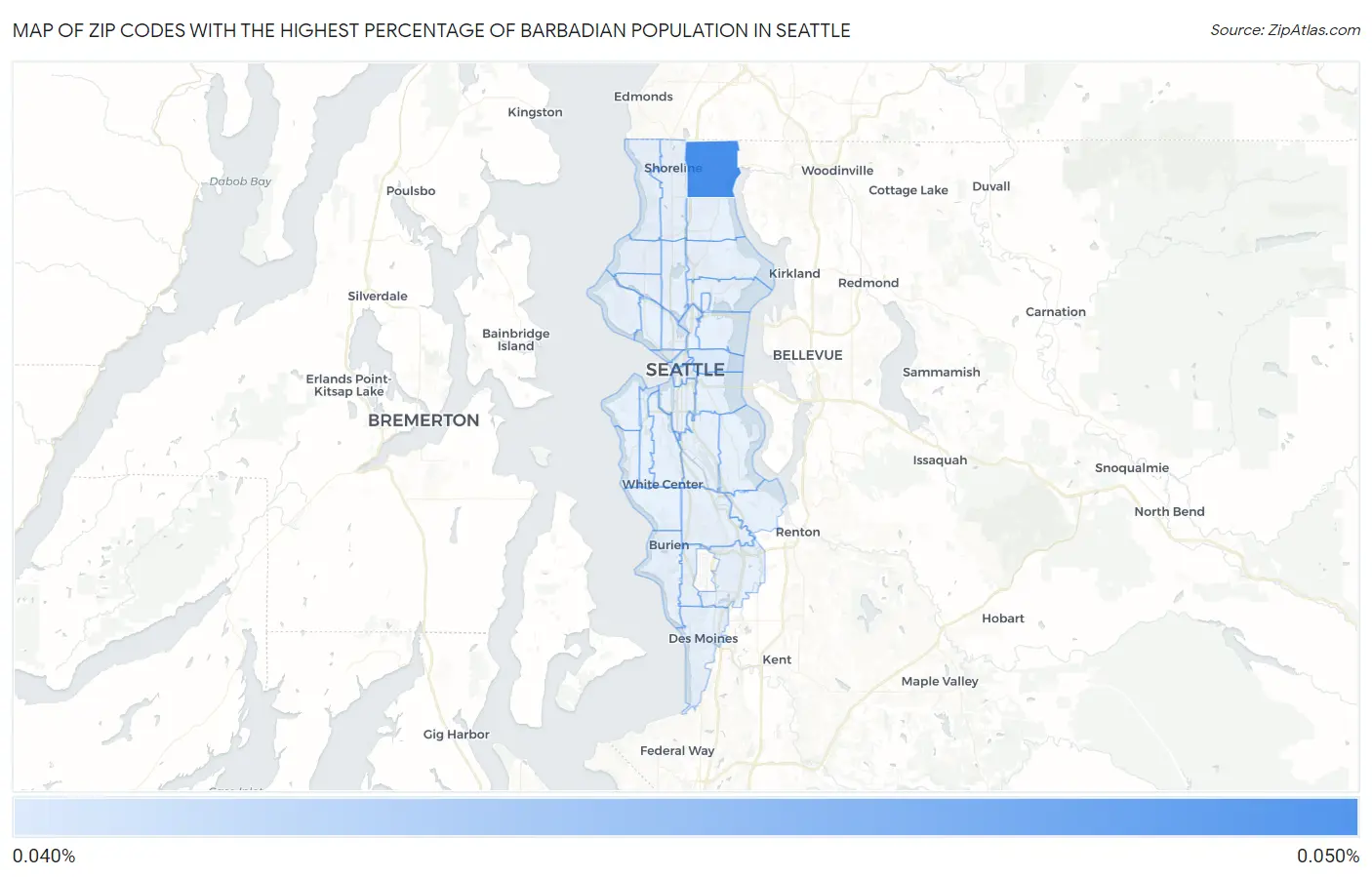 Zip Codes with the Highest Percentage of Barbadian Population in Seattle Map
