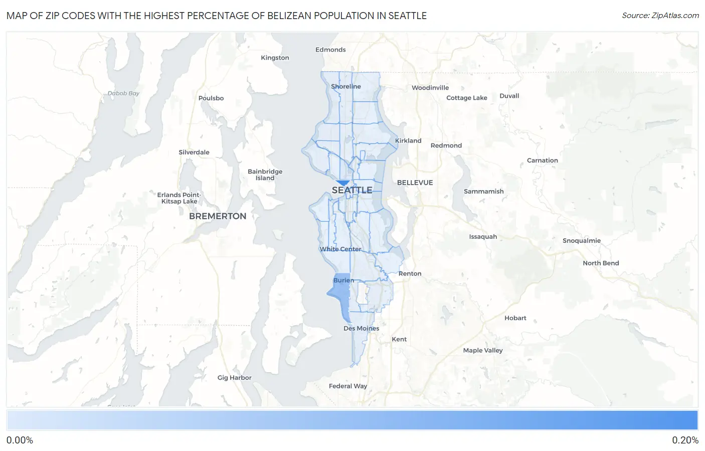 Zip Codes with the Highest Percentage of Belizean Population in Seattle Map