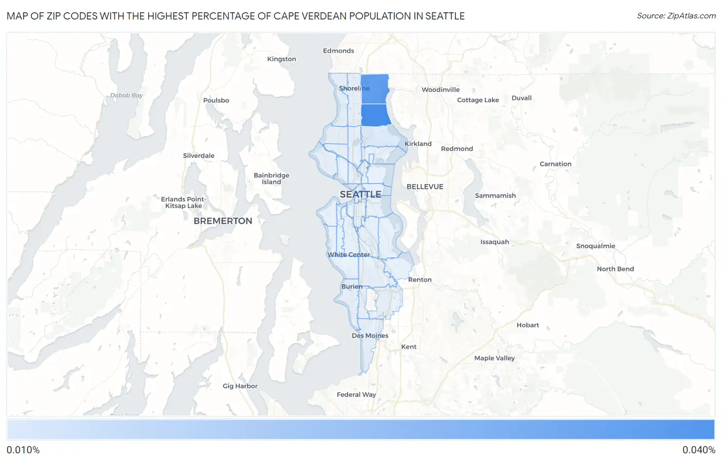 Zip Codes with the Highest Percentage of Cape Verdean Population in Seattle Map