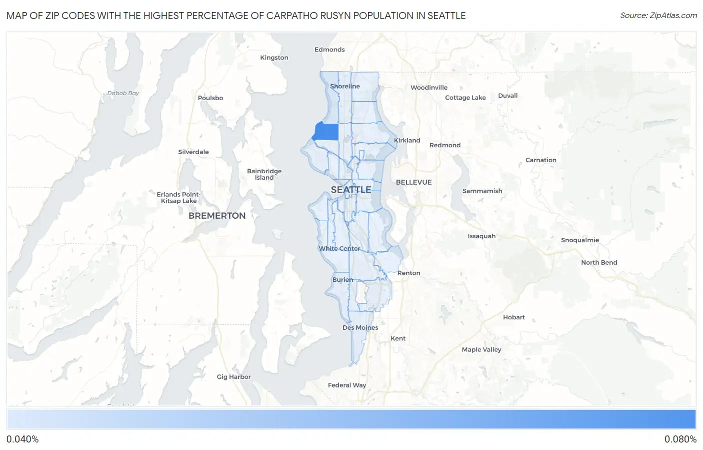 Zip Codes with the Highest Percentage of Carpatho Rusyn Population in Seattle Map