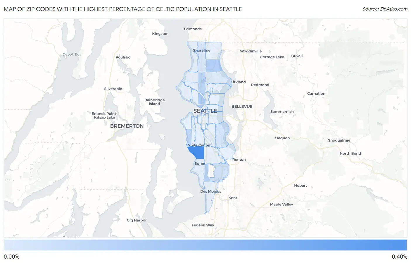 Zip Codes with the Highest Percentage of Celtic Population in Seattle Map