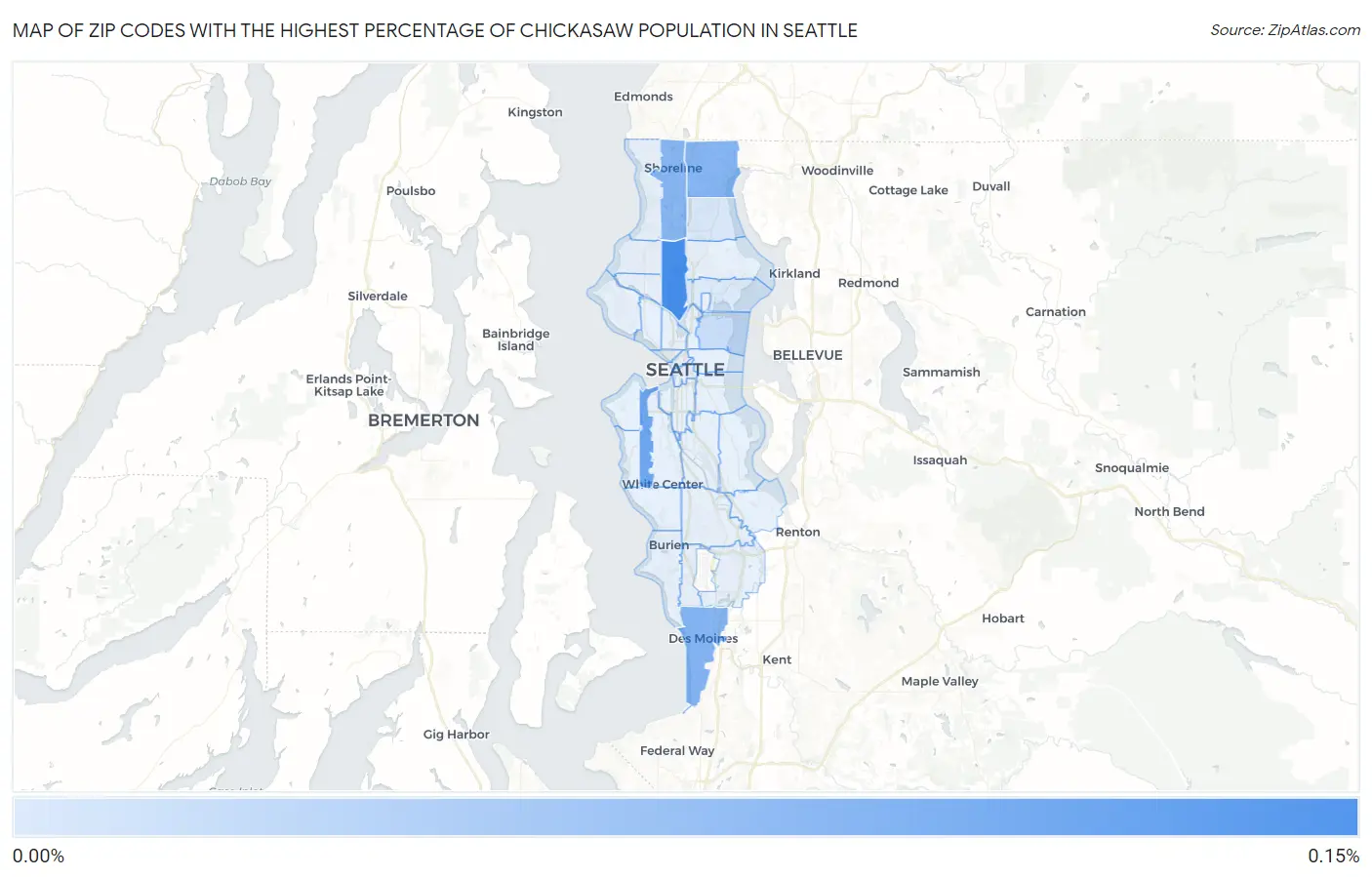 Zip Codes with the Highest Percentage of Chickasaw Population in Seattle Map