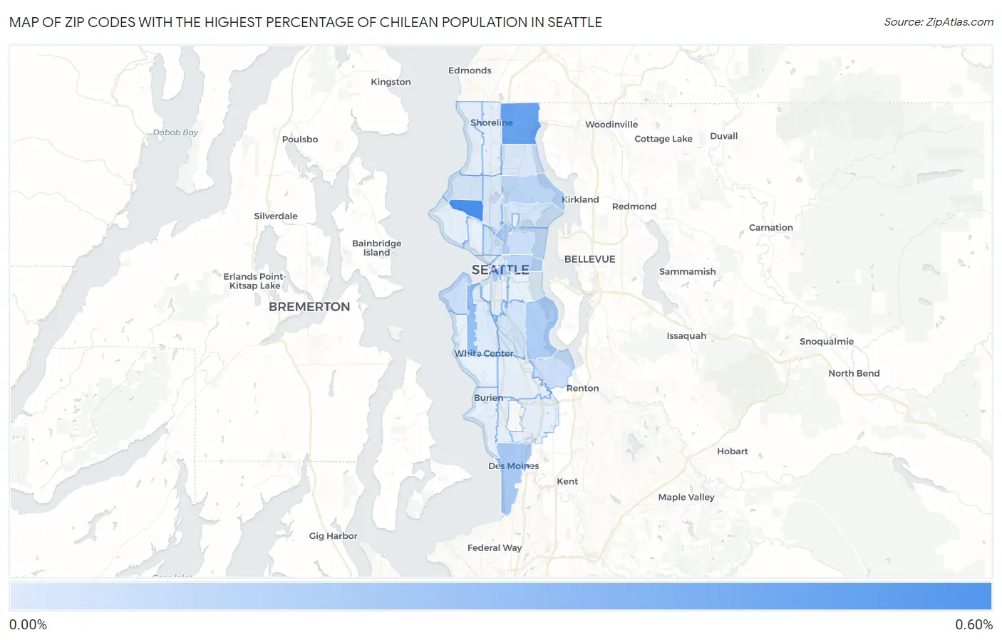 Zip Codes with the Highest Percentage of Chilean Population in Seattle Map