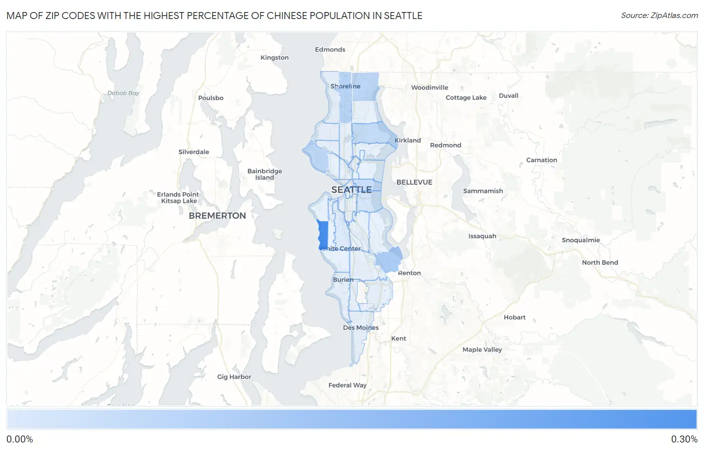 Zip Codes with the Highest Percentage of Chinese Population in Seattle Map