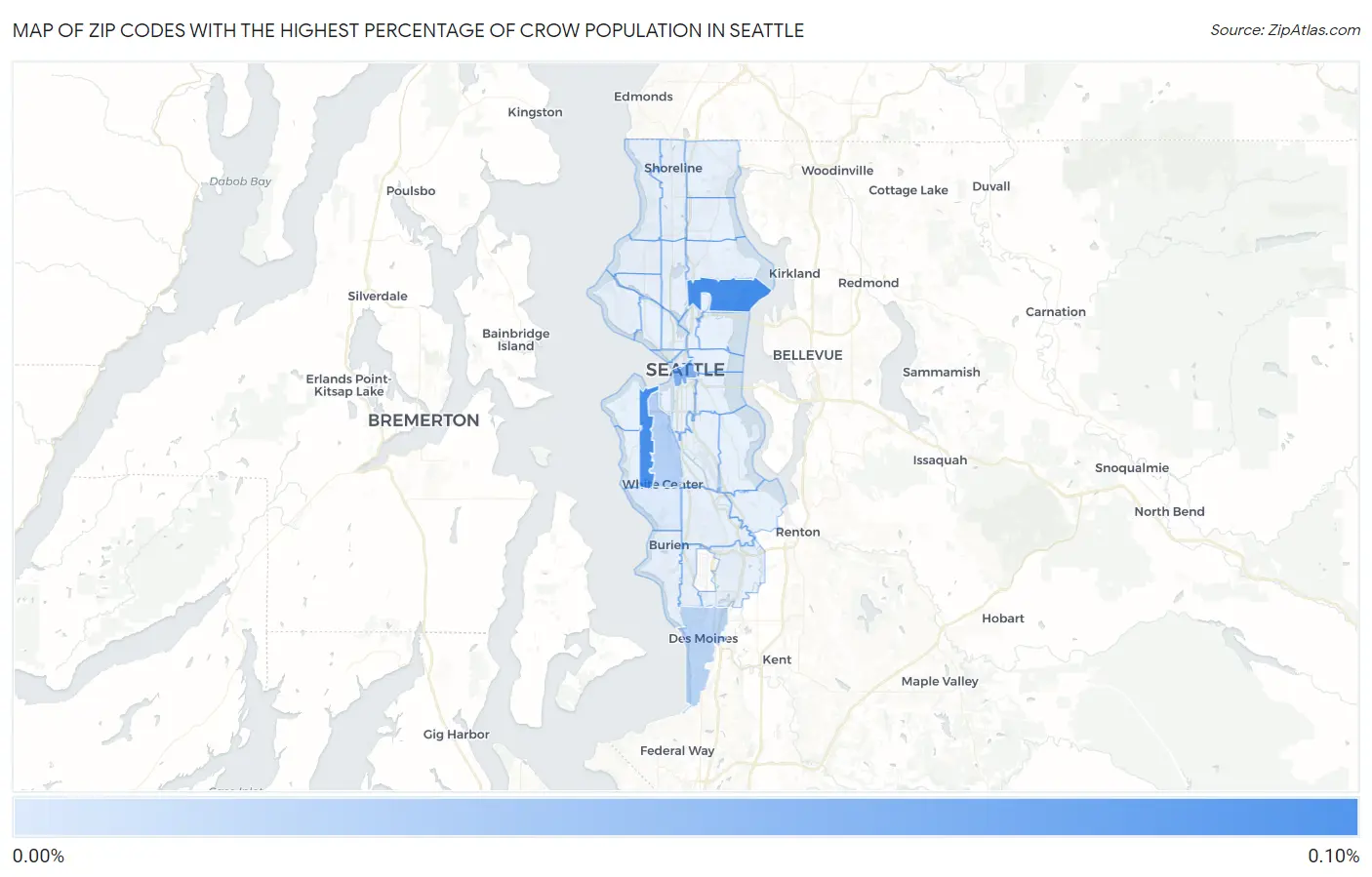 Zip Codes with the Highest Percentage of Crow Population in Seattle Map