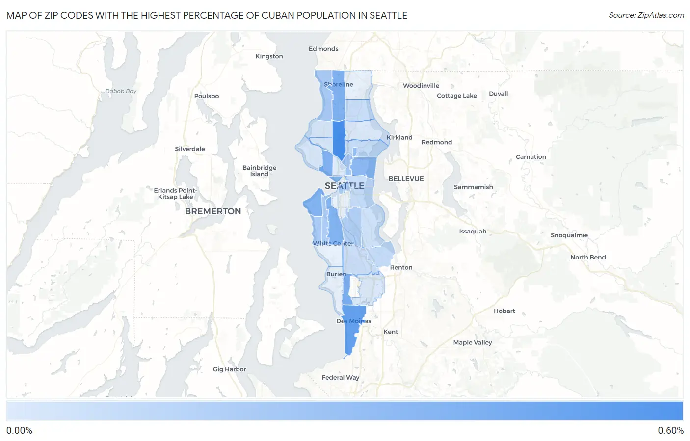 Zip Codes with the Highest Percentage of Cuban Population in Seattle Map