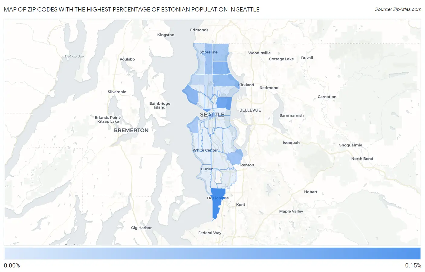 Zip Codes with the Highest Percentage of Estonian Population in Seattle Map