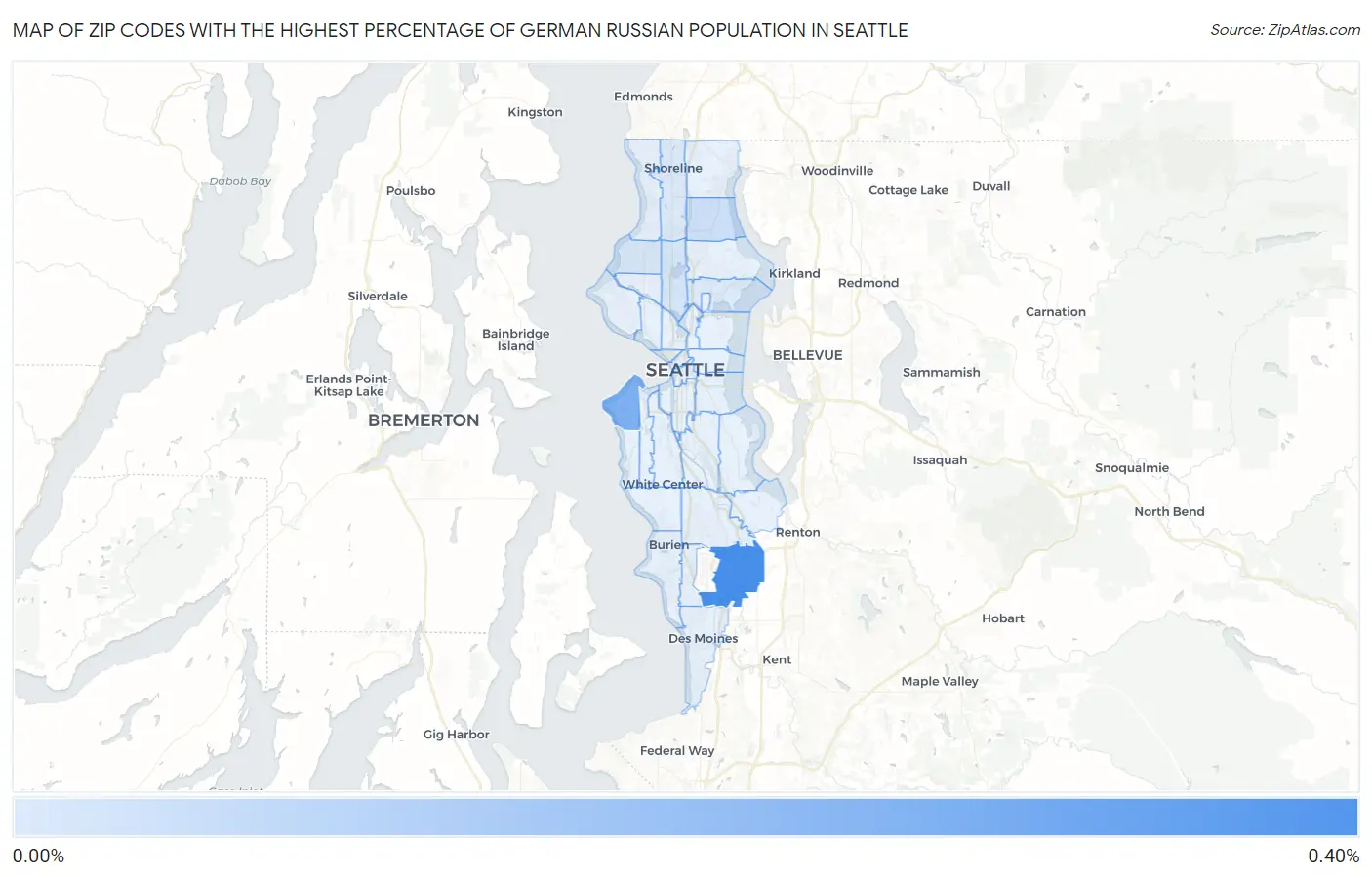 Zip Codes with the Highest Percentage of German Russian Population in Seattle Map