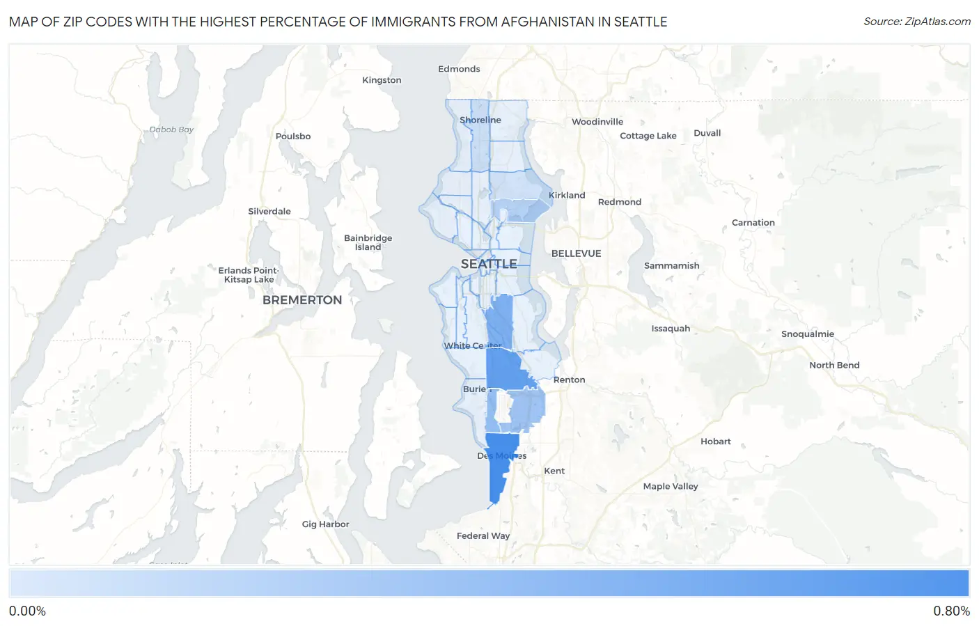 Zip Codes with the Highest Percentage of Immigrants from Afghanistan in Seattle Map