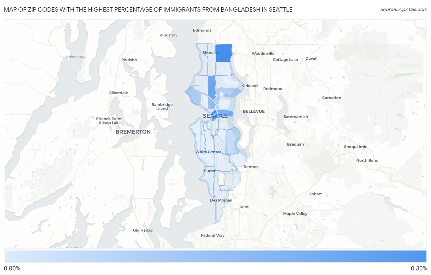 Zip Codes with the Highest Percentage of Immigrants from Bangladesh in Seattle Map