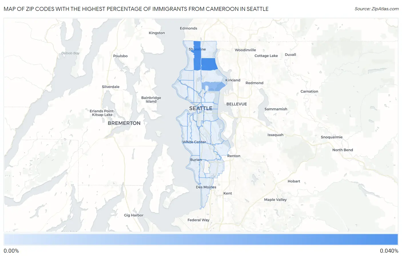 Zip Codes with the Highest Percentage of Immigrants from Cameroon in Seattle Map