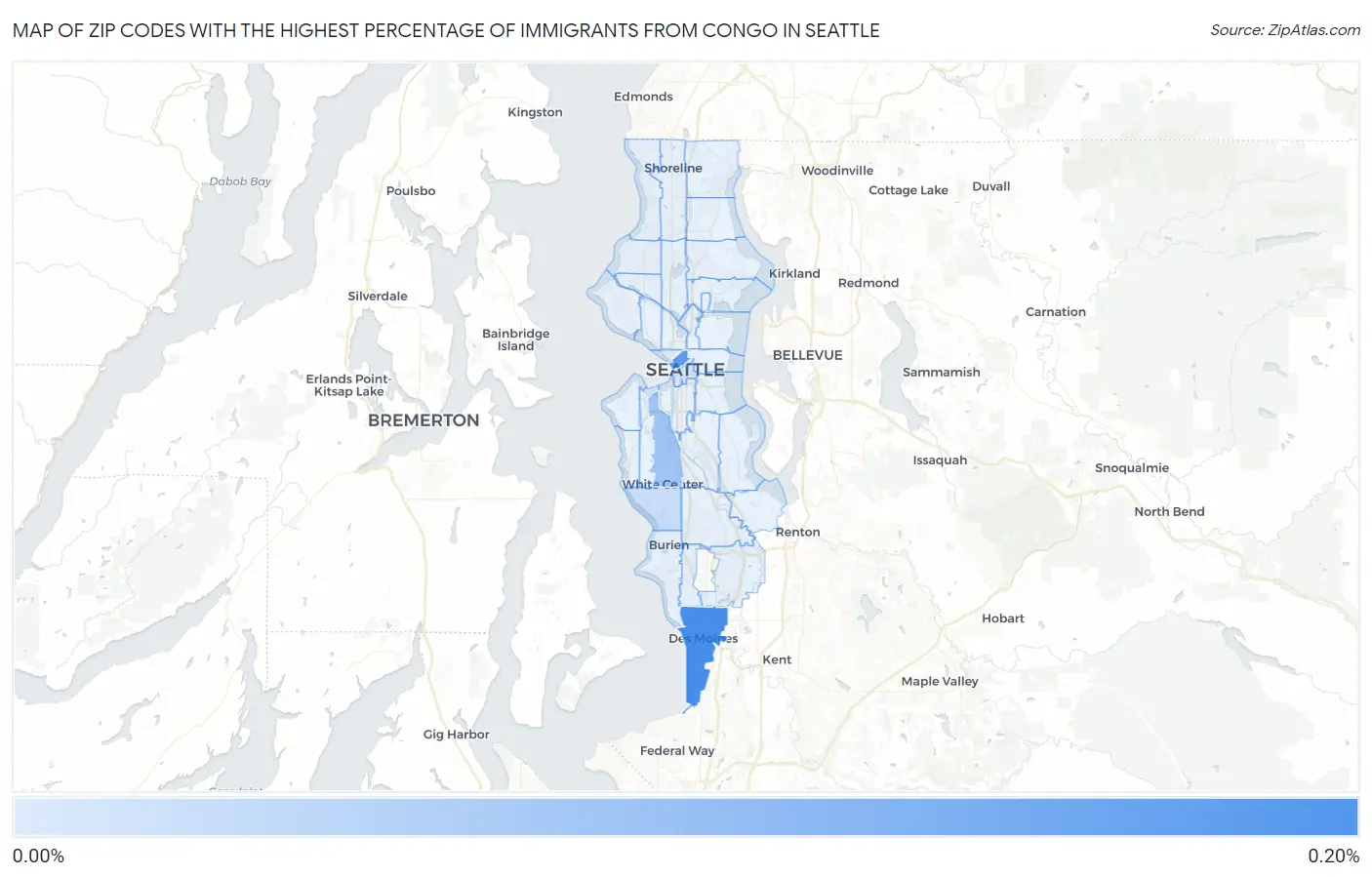 Zip Codes with the Highest Percentage of Immigrants from Congo in Seattle Map