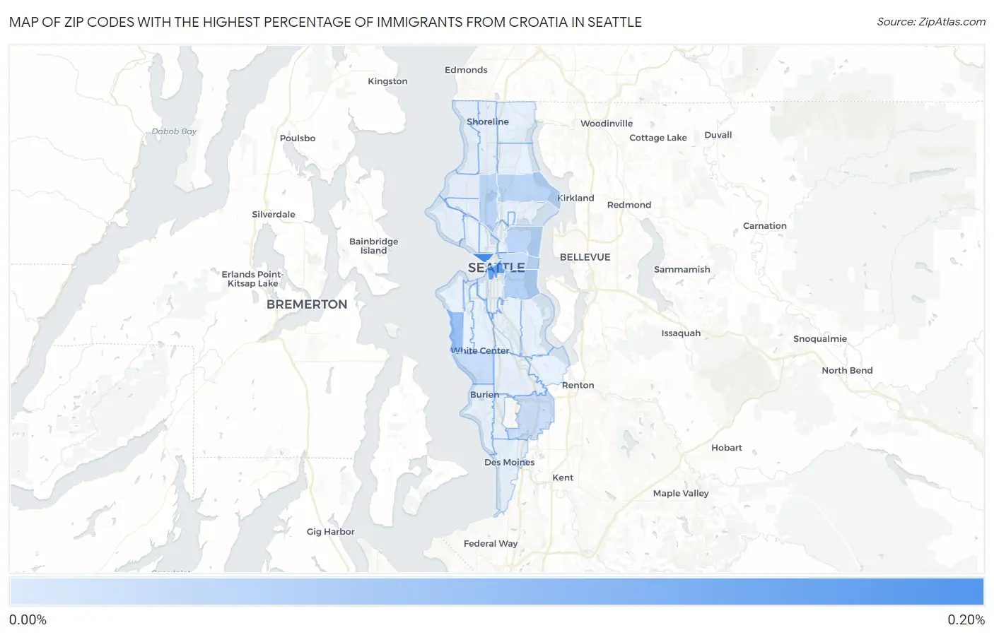 Zip Codes with the Highest Percentage of Immigrants from Croatia in Seattle Map