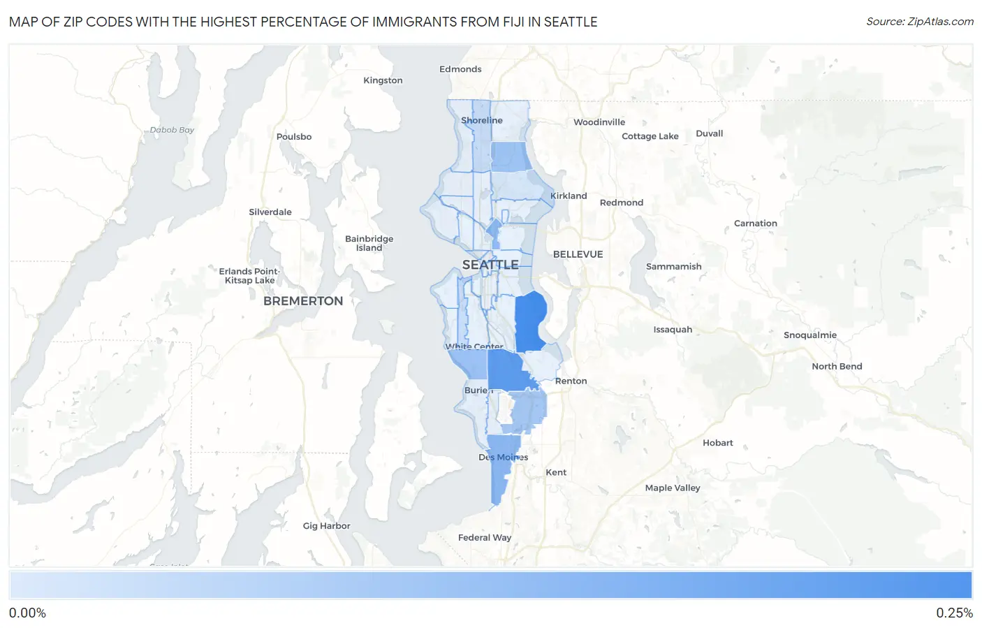 Zip Codes with the Highest Percentage of Immigrants from Fiji in Seattle Map
