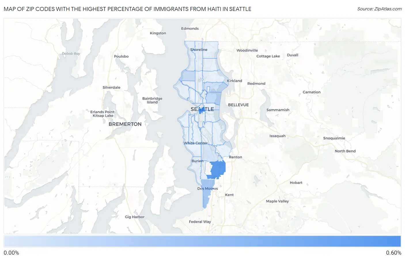 Zip Codes with the Highest Percentage of Immigrants from Haiti in Seattle Map