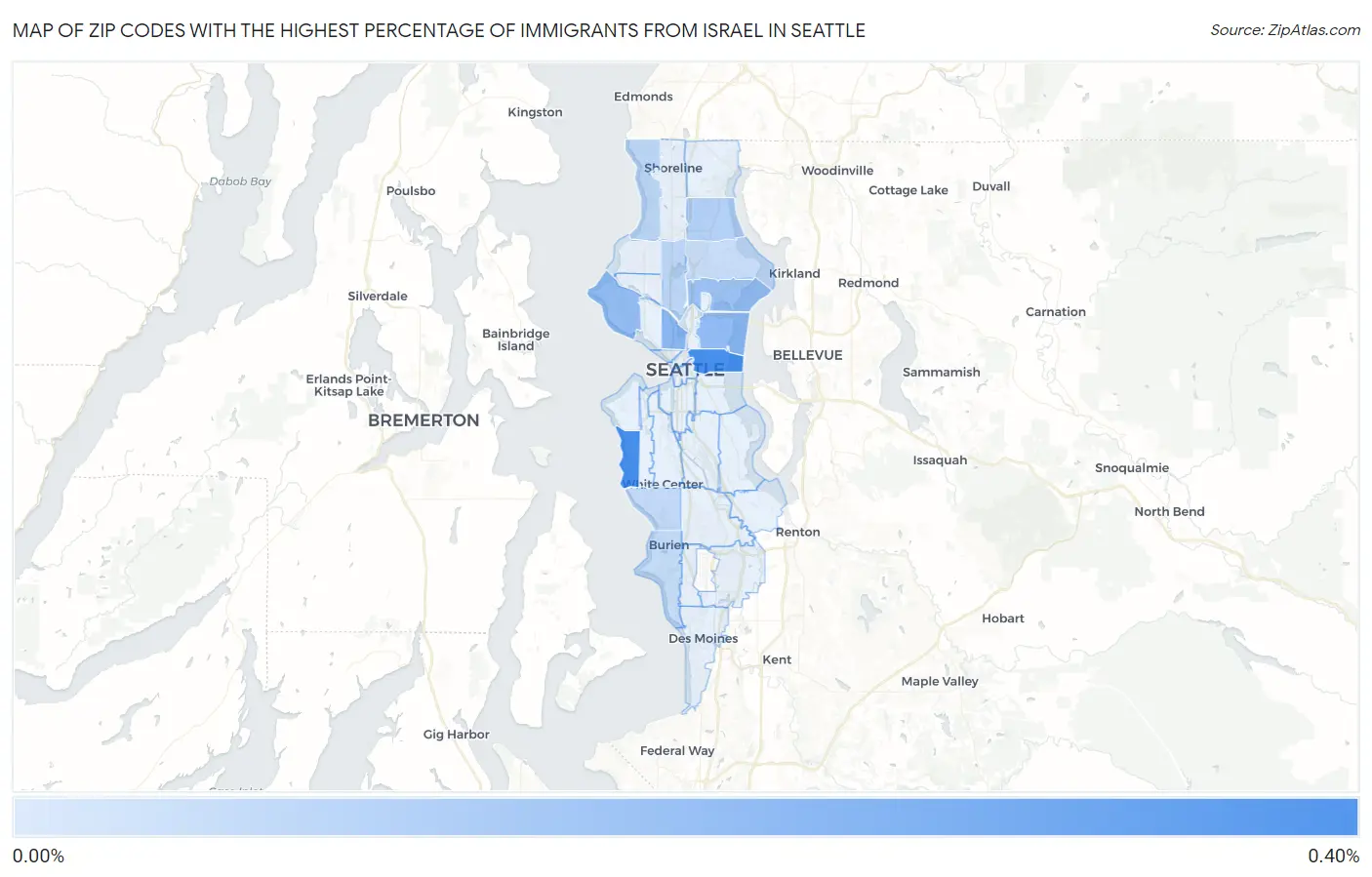 Zip Codes with the Highest Percentage of Immigrants from Israel in Seattle Map