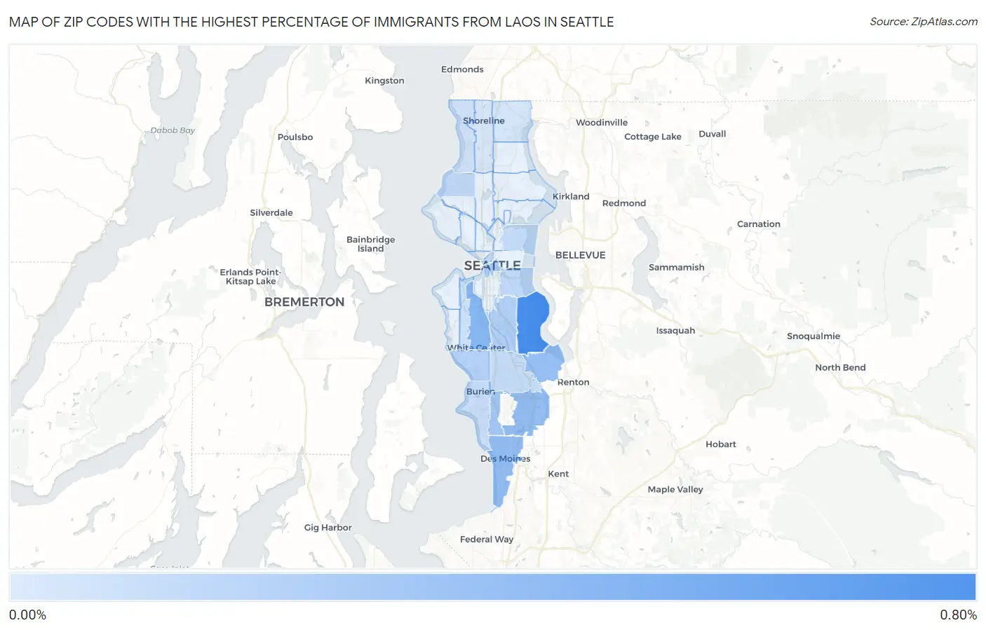 Zip Codes with the Highest Percentage of Immigrants from Laos in Seattle Map