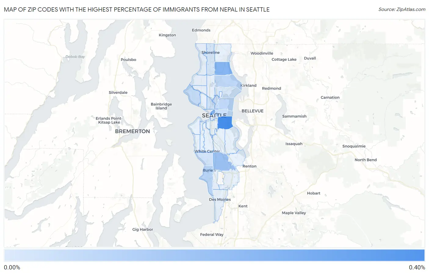 Zip Codes with the Highest Percentage of Immigrants from Nepal in Seattle Map