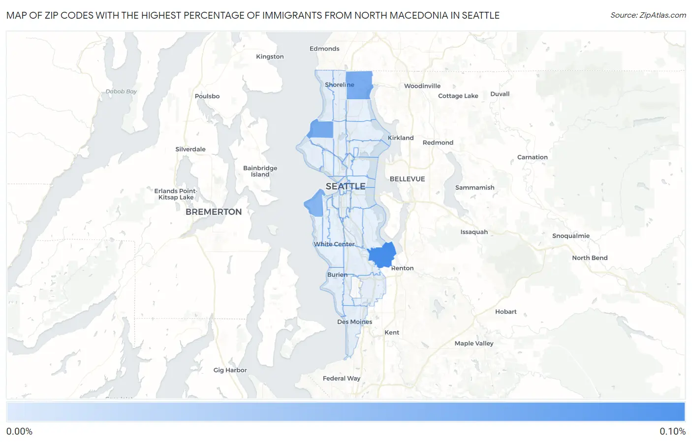 Zip Codes with the Highest Percentage of Immigrants from North Macedonia in Seattle Map