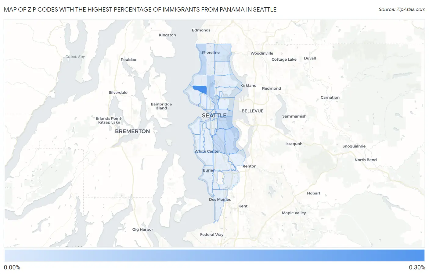 Zip Codes with the Highest Percentage of Immigrants from Panama in Seattle Map