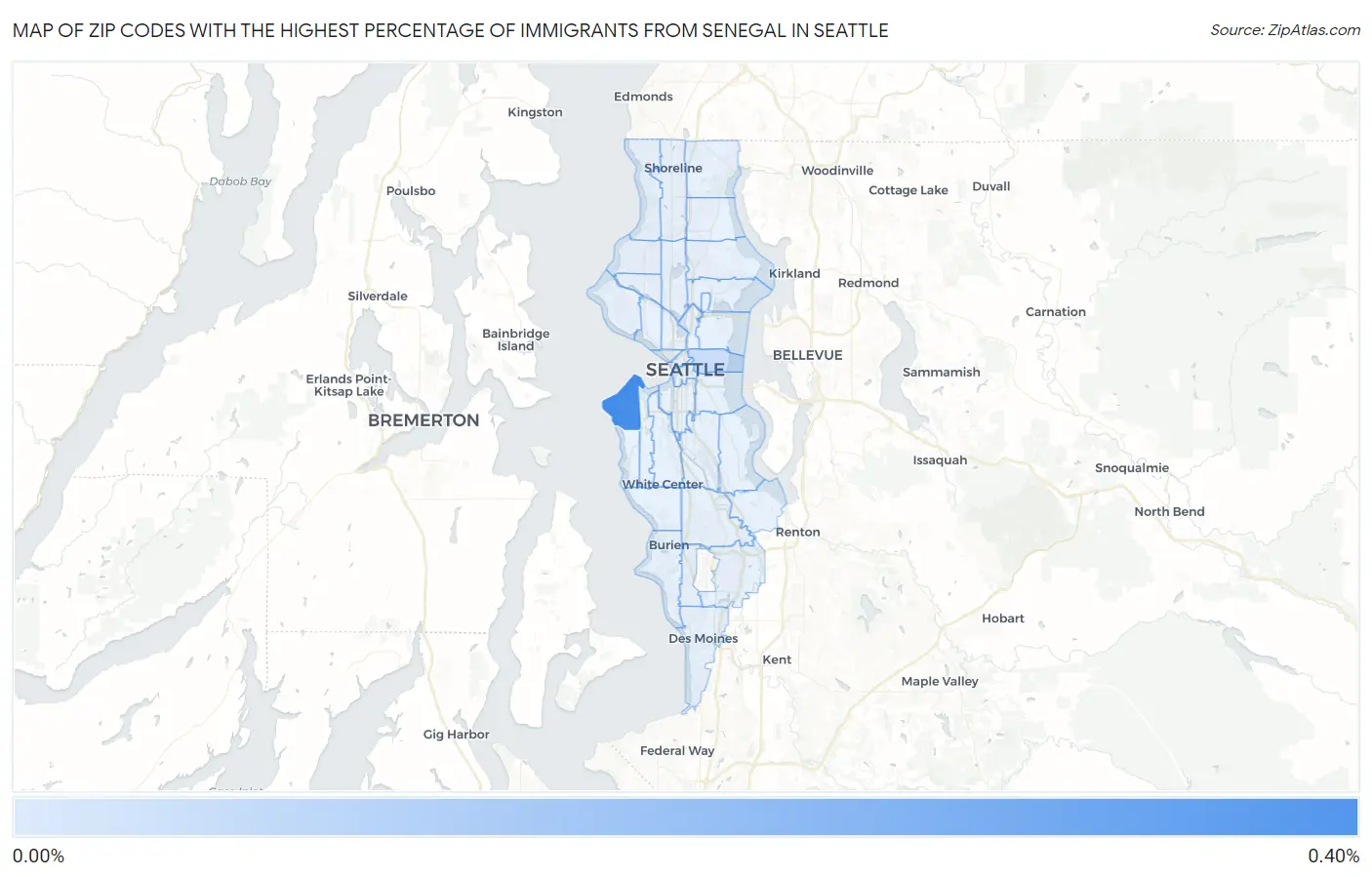 Zip Codes with the Highest Percentage of Immigrants from Senegal in Seattle Map