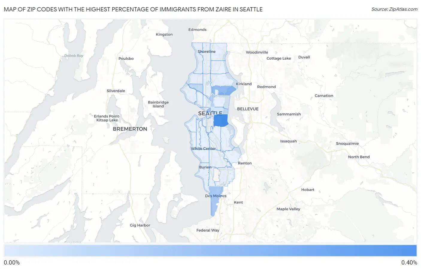 Zip Codes with the Highest Percentage of Immigrants from Zaire in Seattle Map