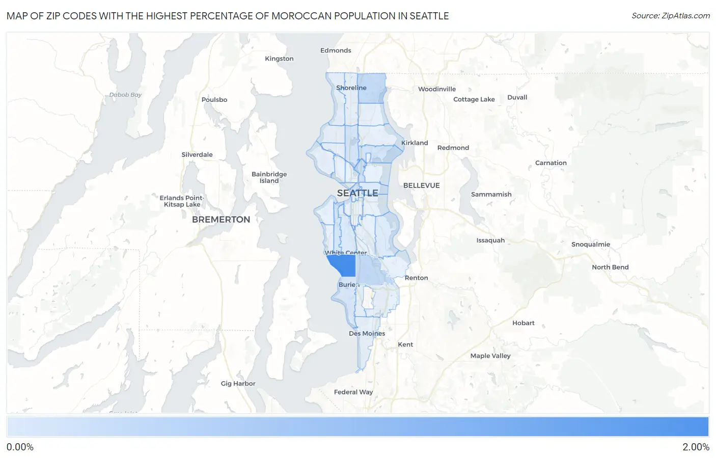 Zip Codes with the Highest Percentage of Moroccan Population in Seattle Map
