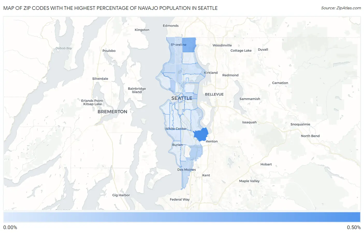 Zip Codes with the Highest Percentage of Navajo Population in Seattle Map