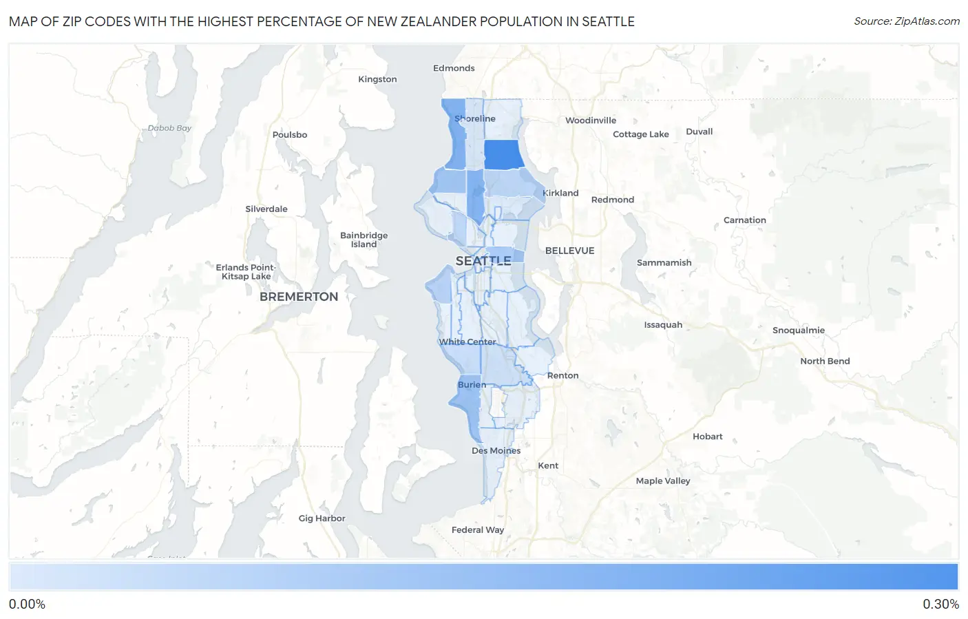 Zip Codes with the Highest Percentage of New Zealander Population in Seattle Map
