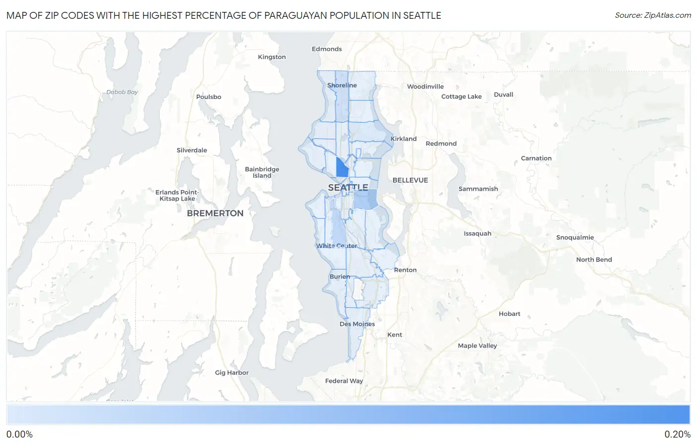Zip Codes with the Highest Percentage of Paraguayan Population in Seattle Map