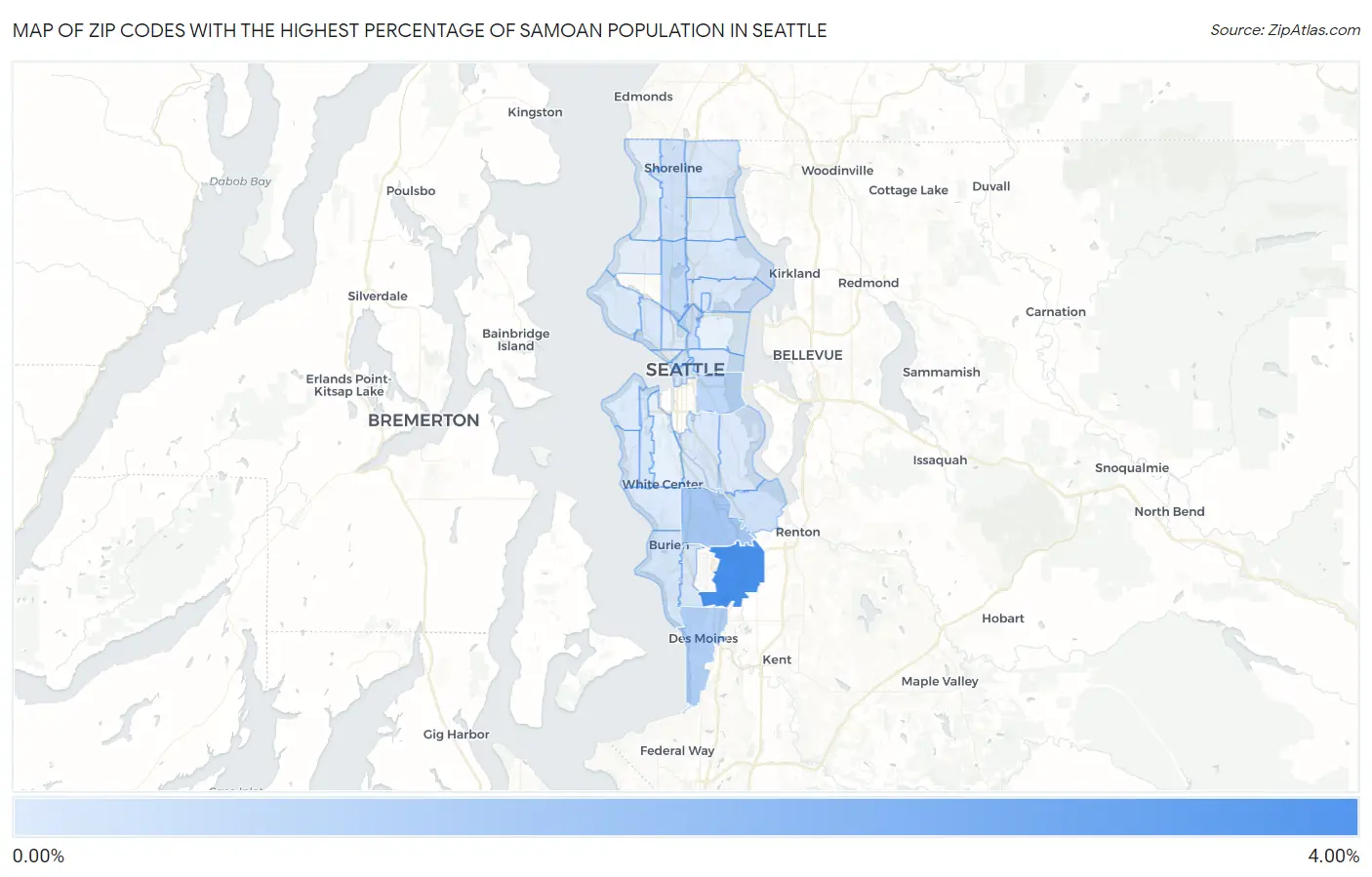 Zip Codes with the Highest Percentage of Samoan Population in Seattle Map